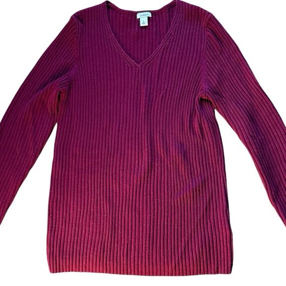 Lands’ End Maroon 100% Merino Wool Ribbed V-Neck Sweater - Large - Picture 3 of 7
